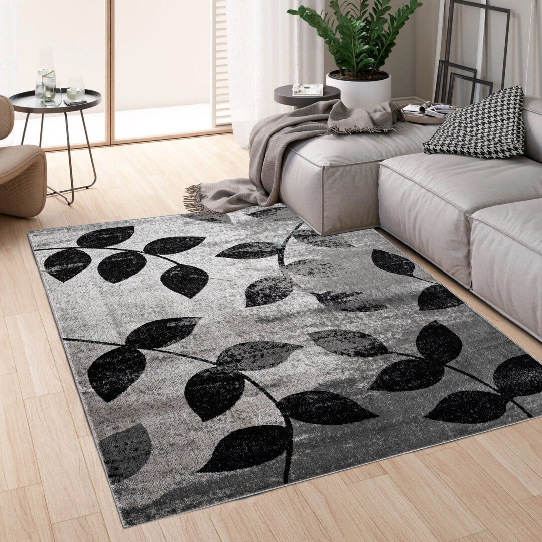 Corrigan Studio Rectangle Abstract Dhurrie Washable Area Rug Black Rectangle 200 x 290 cm