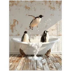 POSTER Vintage - Pinguin - Badewanne - Schaumstoff Deko Wohnzimmer 60x80 cm