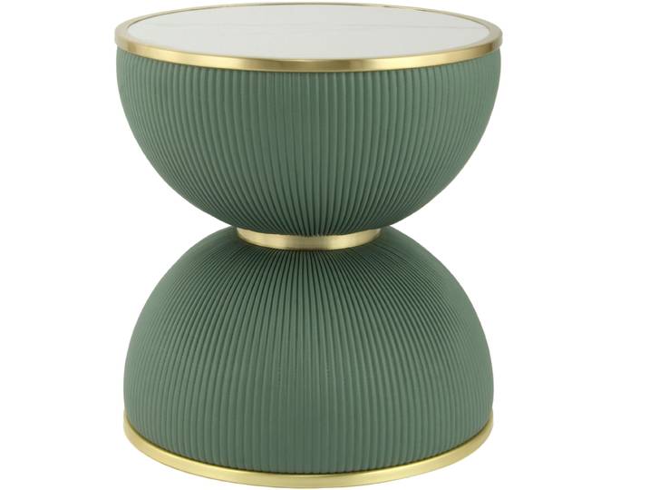 Beistelltisch KAYOOM Jokai 225, Eisengestell, PU Stoffbezug, gesinterte Steinplatte , grün (mint, gold, weiß), B:47cm H:51cm T:47cm, 100% Eisen, 100% PU, 100% gesinterter Stein, 100% MDF, Tische, Beistelltisch, dekorativ, stilvoll, robust, Sanduhrform, PU Stoffbezug
