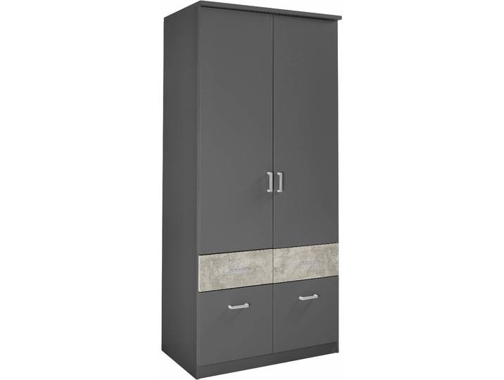 Kleiderschrank RAUCH Kleiderschrank Schrank Garderobe deckenhoher Schrank BREMEN , grau (graumetallic, betonfarben), B:91cm H:199cm T:58cm, Holzwerkstoff, Schränke, Kleiderschrank, in vielen Farbvariationen, inkl. Kranzblende MADE IN GERMANY