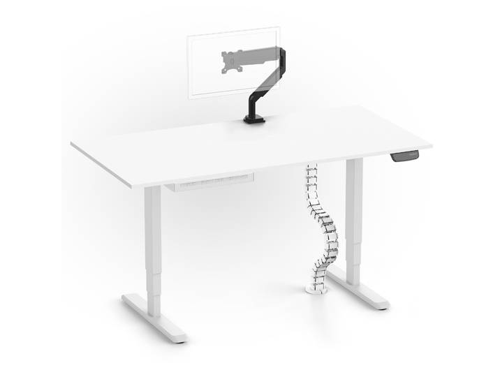 PRIMUS + Slimline Schublade, Kabelschlange & Halter Weiß 160x80 Weiß Monitorarm schwarz