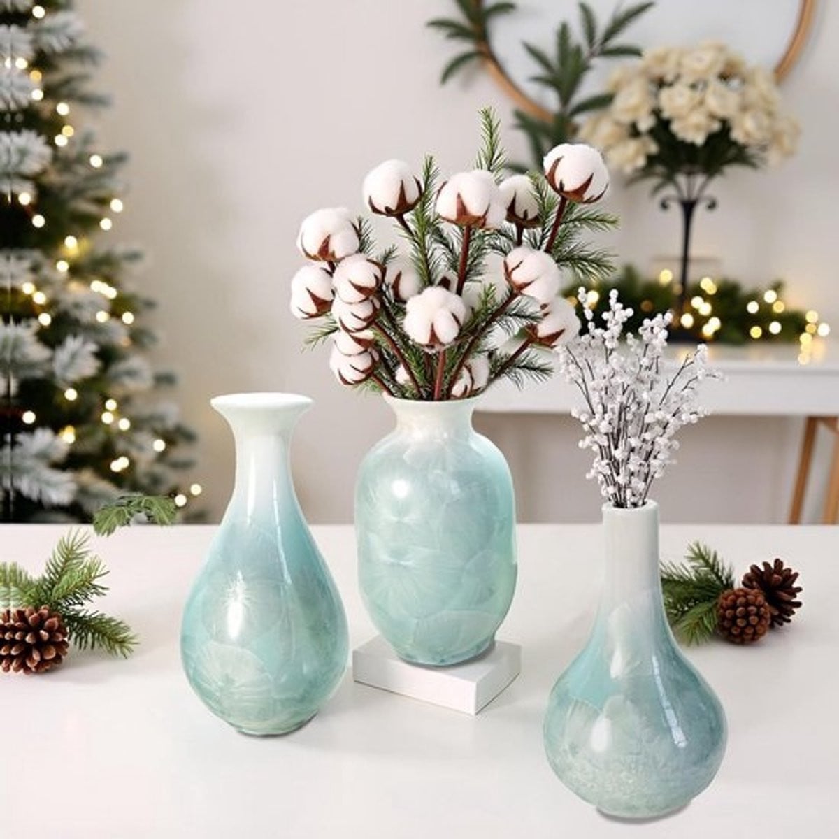 Set van 3 mini keramische vazen voor tafeldecoratie in diverse stijlen
