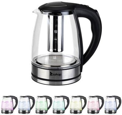 No 1500W 1.8L Electric Kettle Water Heater, Glass Tea, Coffee Pot, Auto Shut-Off