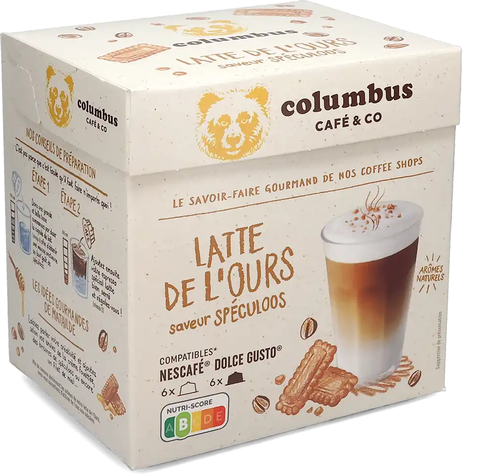 Columbus   Latte de l'Ours (Speculoos) - 12 Capsules de café pour Dolce Gusto - Latte - Compatible Dolce Gusto