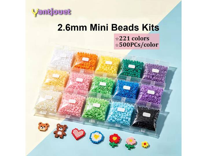 221 couleurs Yantjouet 2,6 mm 500 pièces/couleur Kit de mini-perles Pixel Art Cadeau Perles Hama Perles thermocollantes DIY Puzzles Pixel Art Perles à repasser