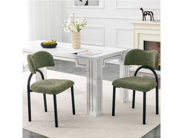 Lot de 2 chaises de salle à manger SENVIRO en tissu vert métal noir