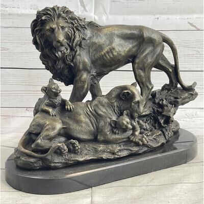 Bronzhaus African Lion Family Wild Life Bronze Sculpture Indoor Outdoor Home Decor By Barye