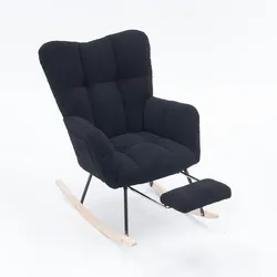 OKWISH Relaxsessel Schaukelstuhl 80x98x98 Teddy Stoff gepolstert Ergonomisch mit klappbarer Fußstütze Wohnzimmer Schlafzimmer Schwarz