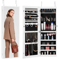 VEVOR abschließbarer Schmuckschrank Schmuckspiegelschrank 108cm Hohe, Aufbewahrung von Juwelen mit Ganzkörperspiegel, Schmuckspiegel-Organizer mit LED-Innenbeleuchtung & Samtfutter, Weiß