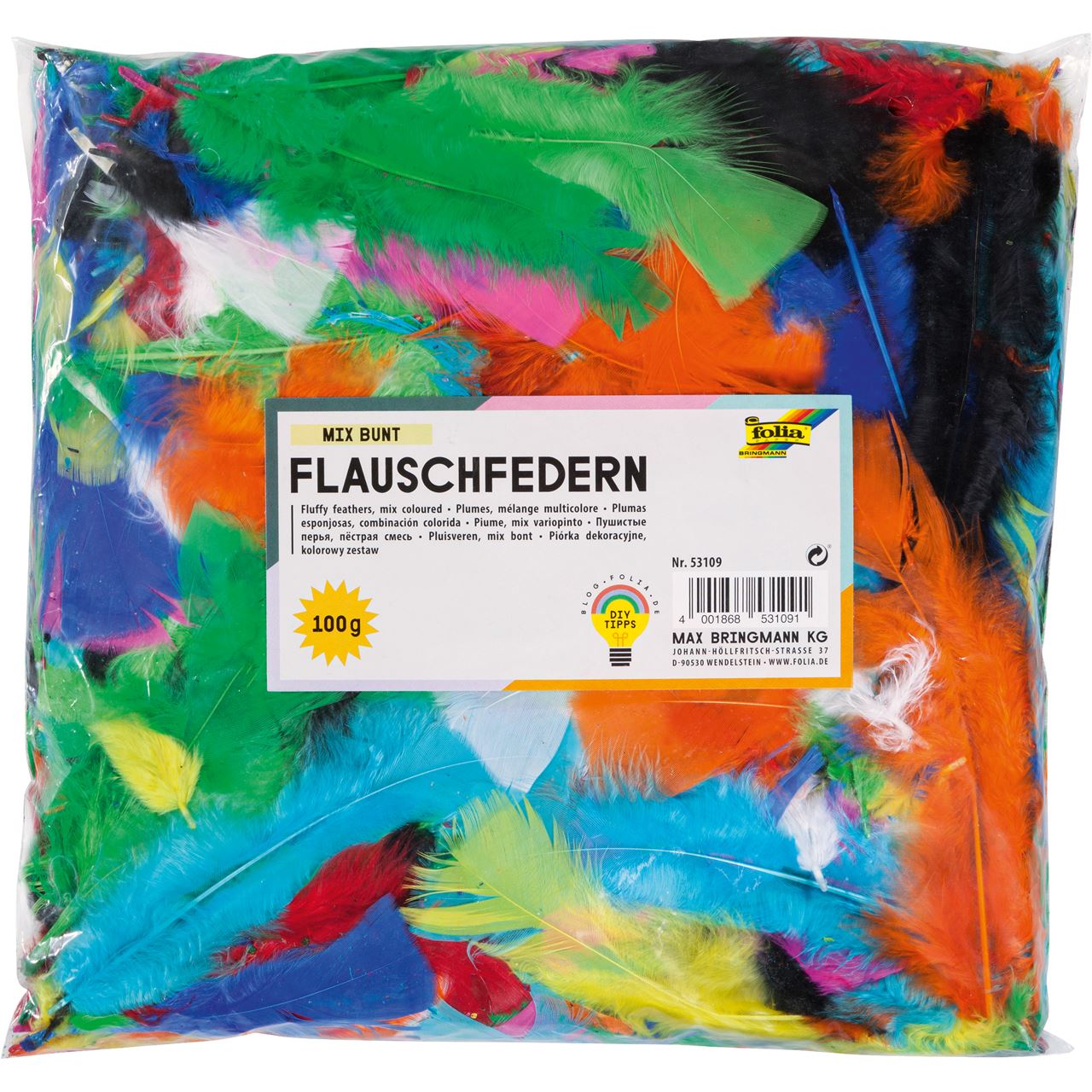 folia Federn mehrfarbig Flauschfedern MIX BUNT 100 g, 1 Pack