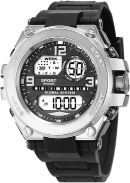 Inspire Essentials Mens Multifunction LED Sports Watch Waterproof Luminous silver