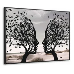 LEINWAND Bilder mit Rahmen - Strand - Meer - Menschen - Baum - Moderne Kunst - 80x60
