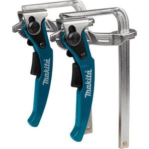Makita Einhandzwinge 199826-6, Ganzstahl, 2 Stück, Klemmzwingen für Führungsschienen,Spannweite 160mm