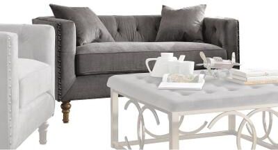 CDecor Lassiter Grey Velvet Upholstered Tufted Tuxedo Arms Loveseat