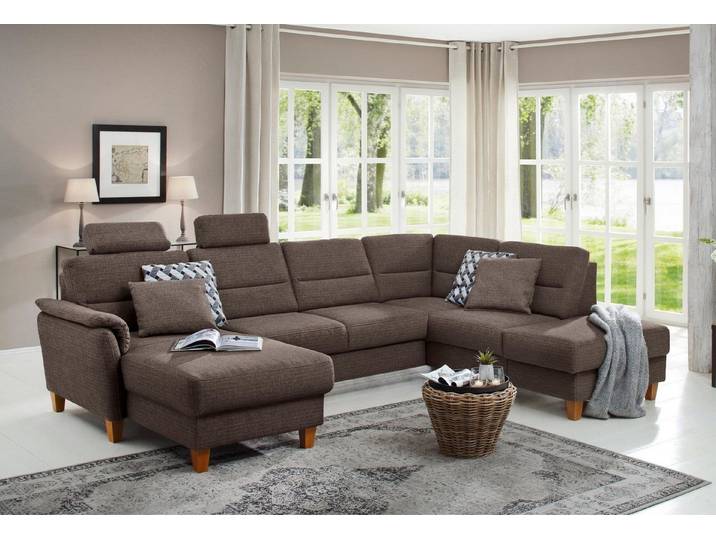 Home affaire Wohnlandschaft Palmera U-Form, B: 308 cm, große Stoff + Leder Auswahl, mit Schlaffunktion & Bettkasten, Federkern, XXL-Wohnlandschaft