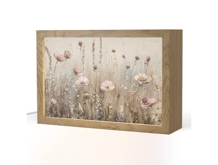 OnlyWow Tischleuchte - Blumen - Rosa - Modern - Beige - 30x20 cm, Akaziefarben, Holzwerkstoff, Rechteckig, LED integriert, 30x20x8 cm, Lampen & Leuchten, Innenbeleuchtung, Tischlampen