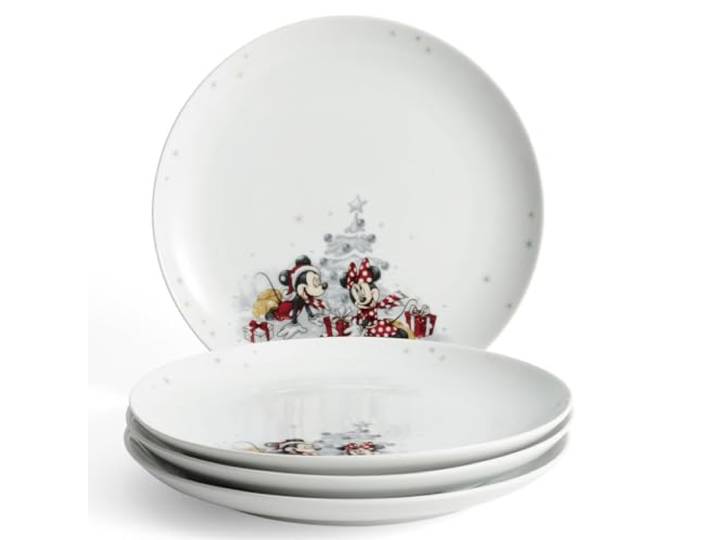 Fyrklövern Micky & Minnie Kuchenteller Disney, 4er-Set, 22 cm, Porzellan, Spülmaschinenfest, Winter, Weiß