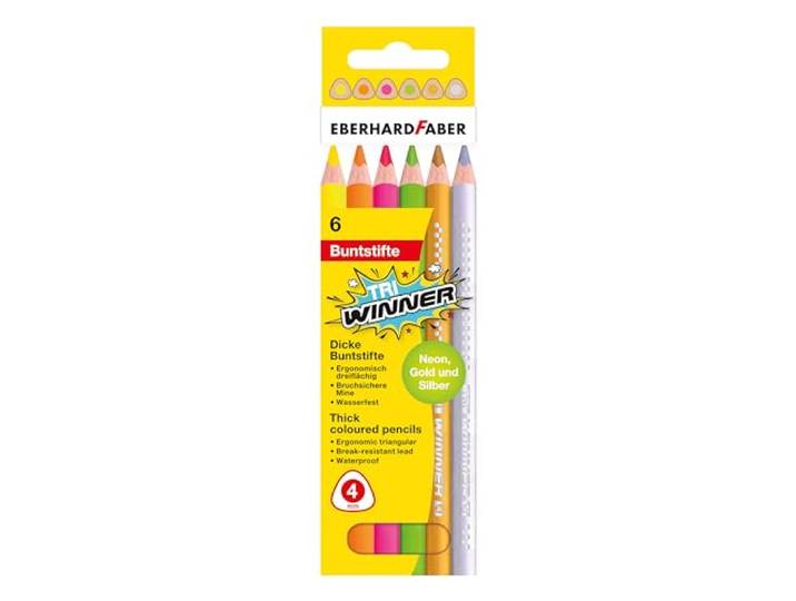 Eberhard Faber 518306 - Kleurpotlodenset TRI Winner, 6 kleurpotloden in neonkleuren, onbreekbaar