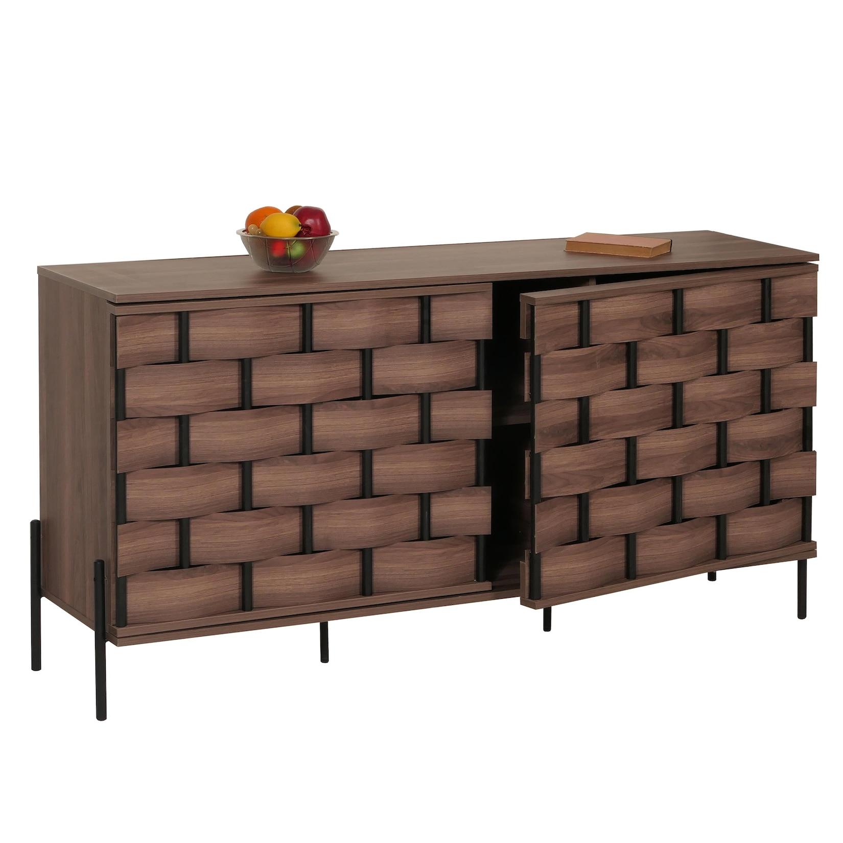Sideboard MCW-M44, Kommode Schrank Anrichte, 3D-Flecht-Design Push-to-open Türen 152x80x40cm, braun
