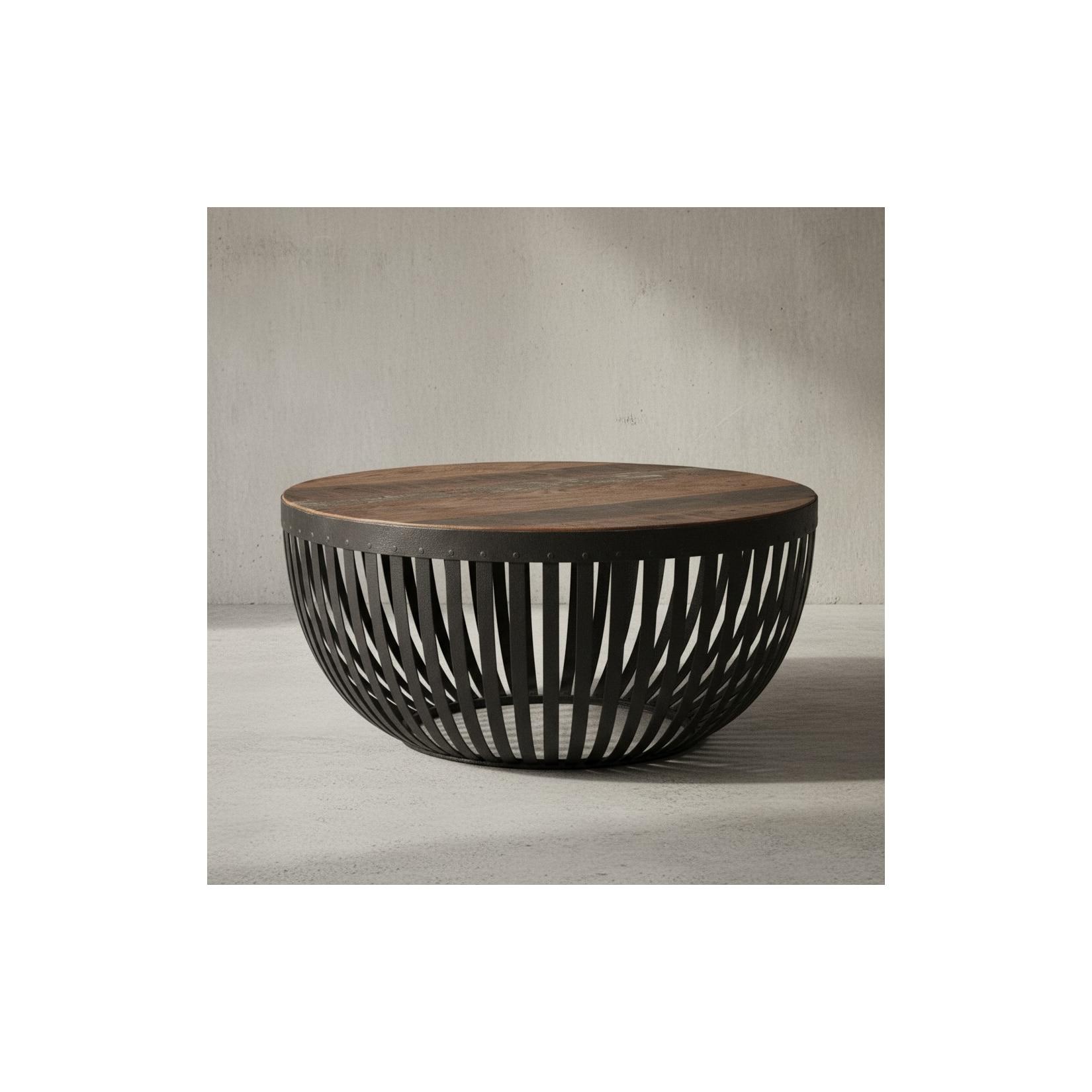 KADIMA DESIGN Couchtisch im Industrial-Design, Recyceltes Mangoholz, Braun, 70x33x70 cm.