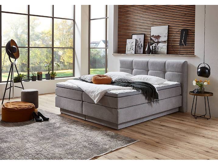 Boxspringbett Aeje 180 x 200cm Mischgewebe Silber/Silber