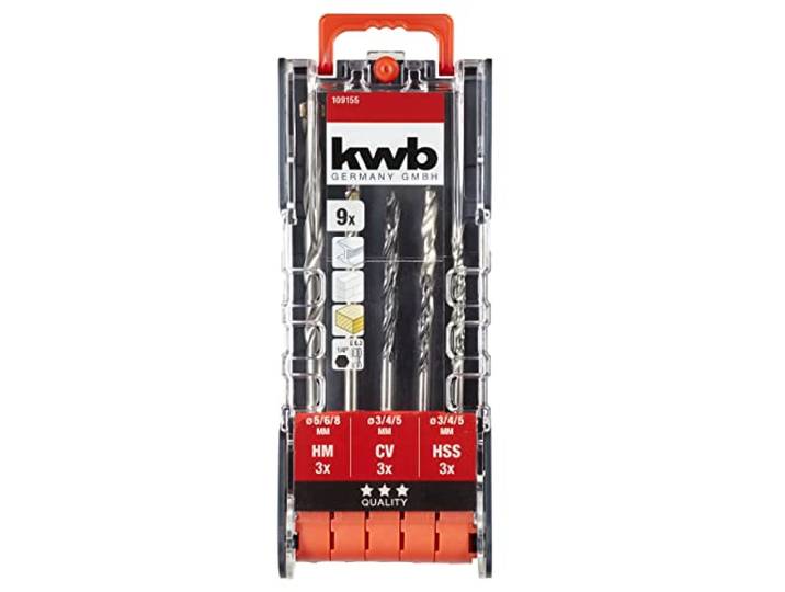 kwb PowerBox Combiboorset – boorset, 9-delig voor metaal, steen, hout, incl. zeskantige schachtopname
