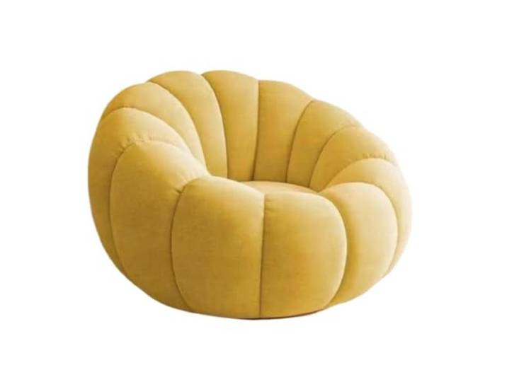 Lazy Sofa, cremefarbener Stoff, komprimierter Akzentstuhl, Wohnzimmer Vakuumkomprimiertes Kürbis-Bodensofa mit geformtem Schaumstoff, Leinenstoff for Schlafzimmer und Wohnzimmer(Yellow)