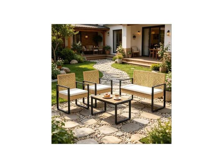 Set mobilier extérieur modulable salon conversation rotin pour terrasse balcon