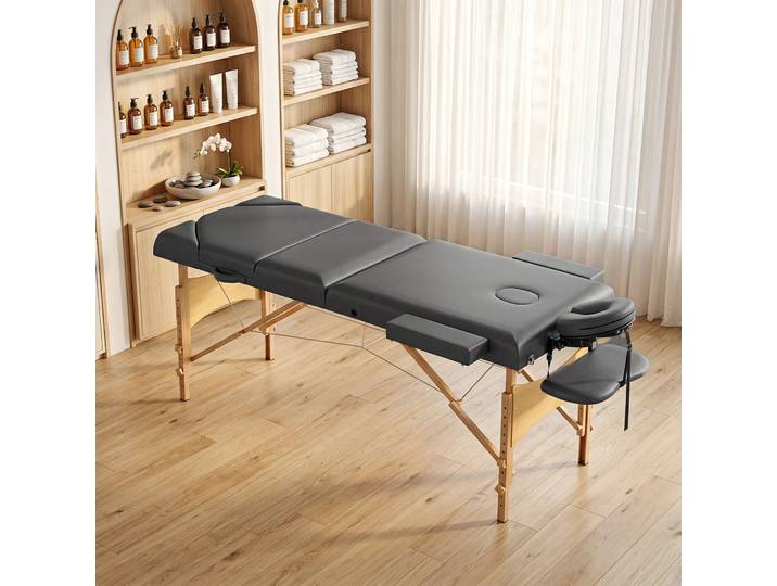 HOMCOM Table Massage Bois 3 Zones Réglable 215x60x64-89cm Gris