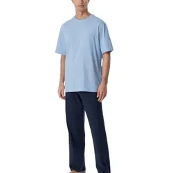 Schiesser Long Pyjamas With Short Sleeve Marine/Blau Baumwolle 48 Herren