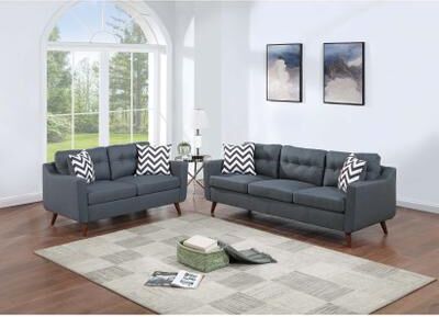Esofastore Transitional Style 2pc Sofa Set Square Arms Blue Gray Finish
