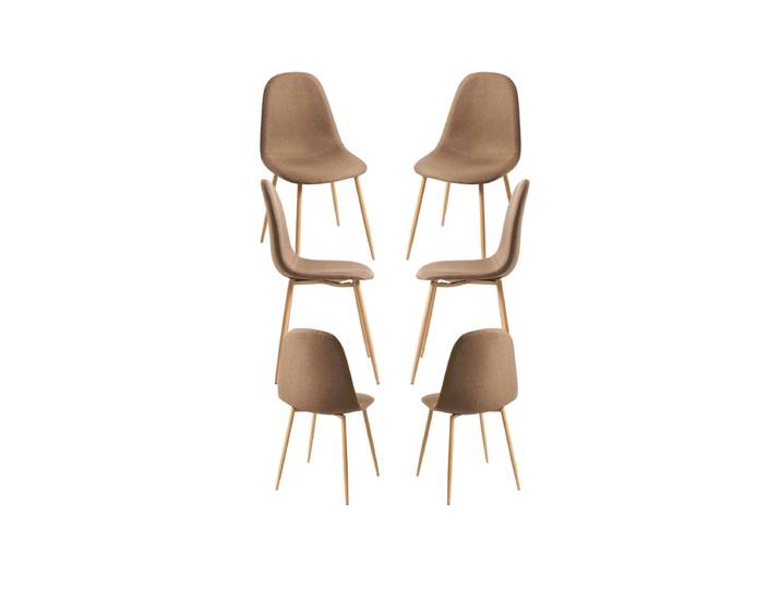 6er Set Teok Stoff Stühle - Brun sable