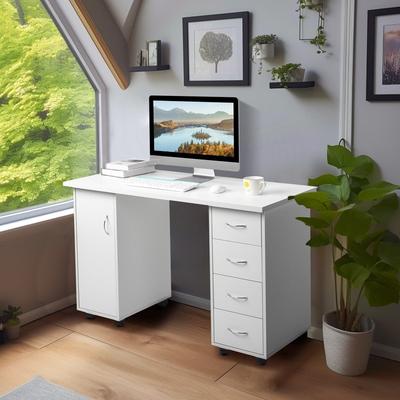 karlinc Double Edged Manicure Nail Table Computer Desk with 4 Drawers