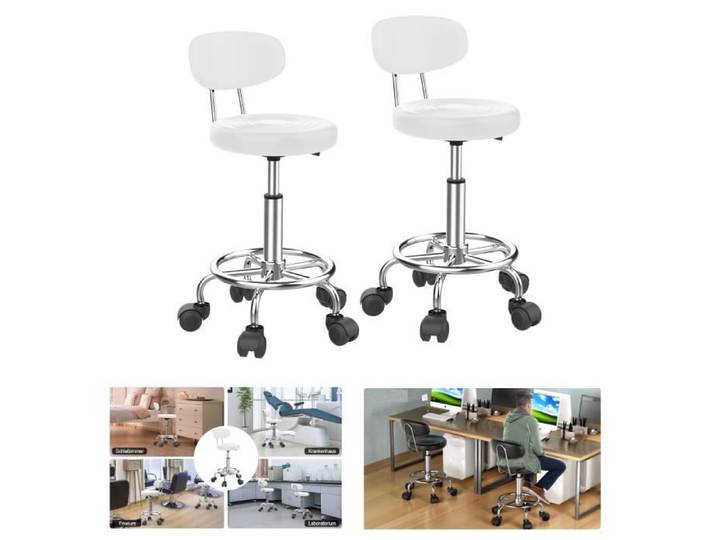 Tabouret rond - WILLONIN - 2PCS - Hauteur réglable - Cuir PU - Dossier confortable