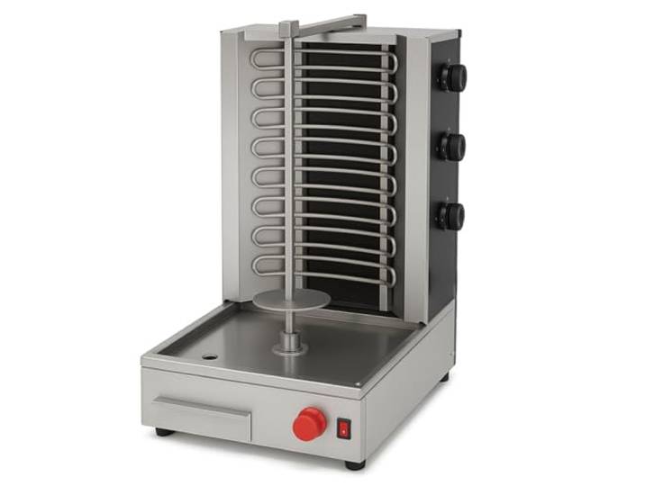 Machine à Kebab Professionnelle 3 Brûleurs - 9900W - Température Réglable - Inox - Gyros/Shawarma