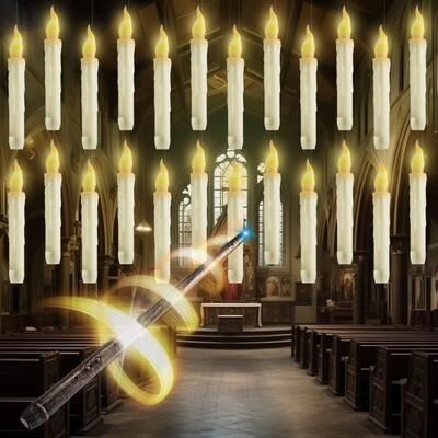 Uplifted Finds Magical Floating LED Candles With Remote Magic Wand Realistic Flickering Lights For Magic Party Decor Magical Floating LED Candles With Remote Magic Wand Realistic Flickering Lights For Magic Party Decor