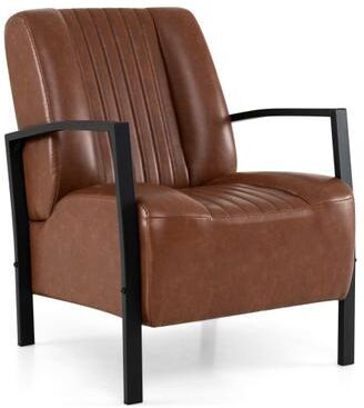 Costway PU Leather Upholstered Armchair with Padded Seat and Back Comfy Lounge Reading Chair-Brown