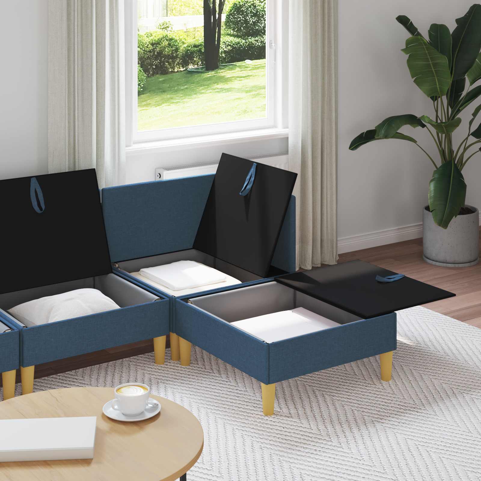 vidaXL Modular Sofa Set with Storage 4 pc Bleu Tissu