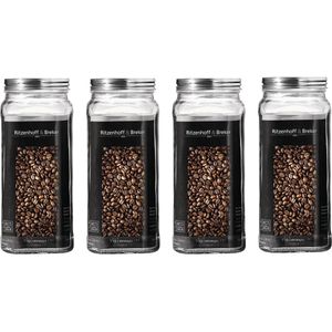 Ritzenhoff&Breker Vorratsglas Vio mit Metalldeckel, 1,9 Liter, eckig, luftdicht, Set, 4 Stück