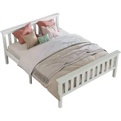 Doppelbett 140x200 cm aus massivem Holz mit Lattenrost für Erwachsene und Jugendliche – elegantes Design in Weiß