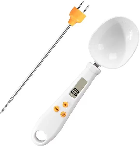 INF Digitale Küchenwaage Löffel Set Weiß 500g/0.1g mit Temperaturmessung und Batterie