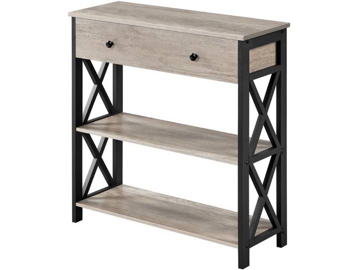 Yaheetech Table Console en Bois et Métal Table d'entrée Industrielle avec 1 Grand Tiroir et 2 Étagères Gris