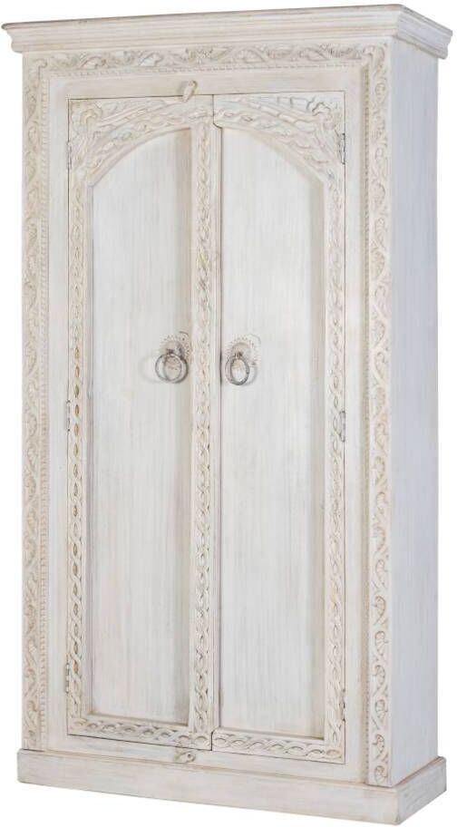 Pharao24.de Holzschrank Massivholzschrank in Holz White Wash geschnitzt