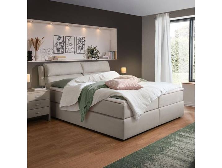 Boxspringbett Cremona Microvelours 160x200cm Bonellfederkern-Box Härtegrad: H3 Hellgrau klassischer Stil