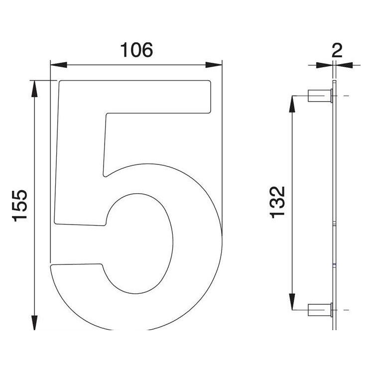EDI Hausnummer Ziffer 5 Edelstahl matt 150 mm Breite 106 mm (2505/0000/00)