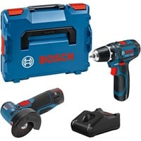 12V Profi Set GSR 12V-15, GWS 12V-76 Combo Kit, Werkzeug-Set blau, 2x Li-Ionen Akku 2,0Ah, L-BOXX