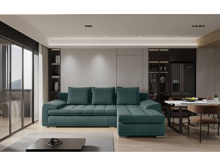 Kaiser Möbel Elegantes und modernes Ecksofa TOMI Castel Azurblau Rechts