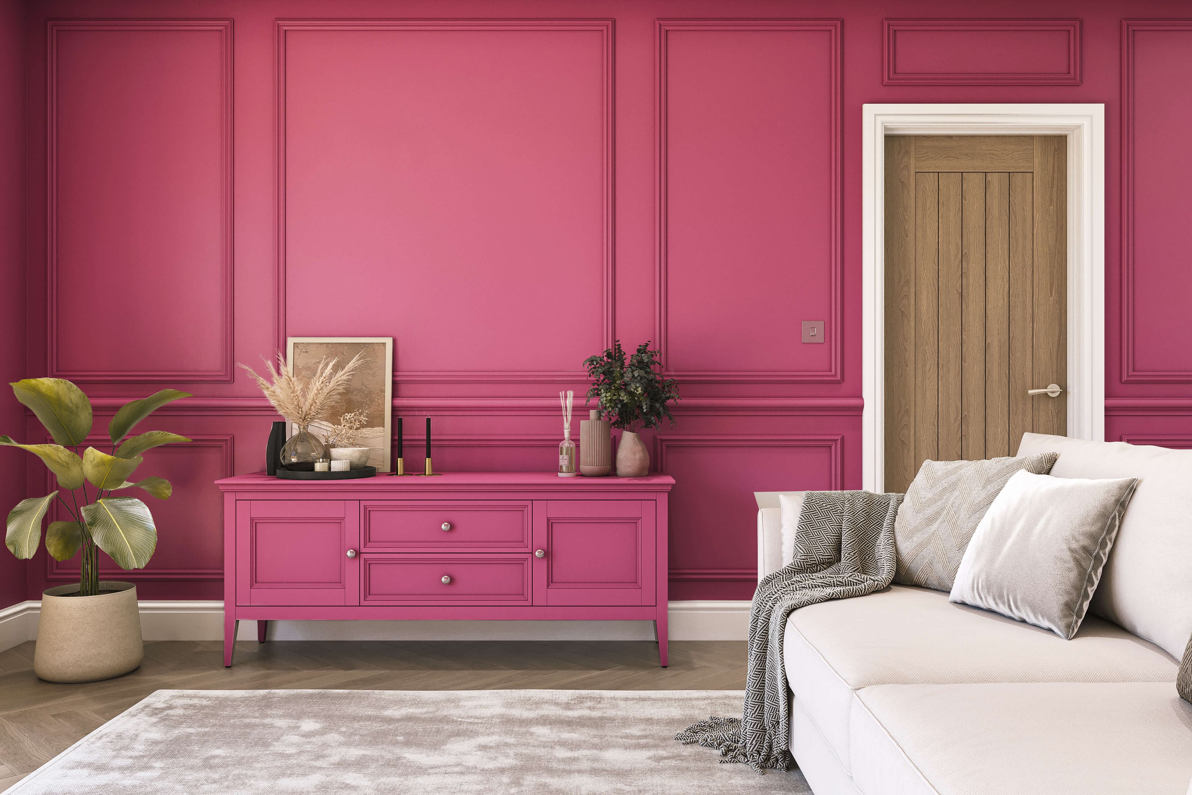 Hemway Chalk Based Furniture Paint   Hibiscus Pink   Shabby Chic   Chalky Matt Finish - Hibiscus Pink - 1L