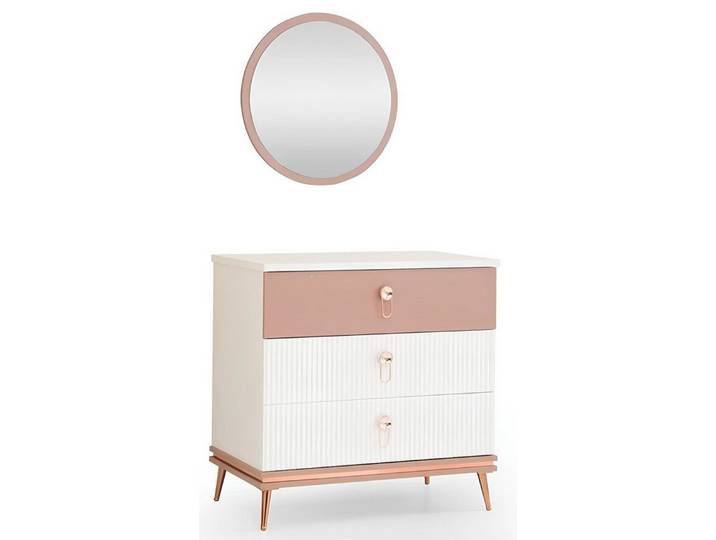 Xlmoebel Kommode Designer-Kommode mit runden Spiegel für modernes Kinderzimmer (Kommode mit Spiegel, 2 St., 2tlg. Kinderzimmer Set (Kommode+Spiegel), Hergestellt in Europa