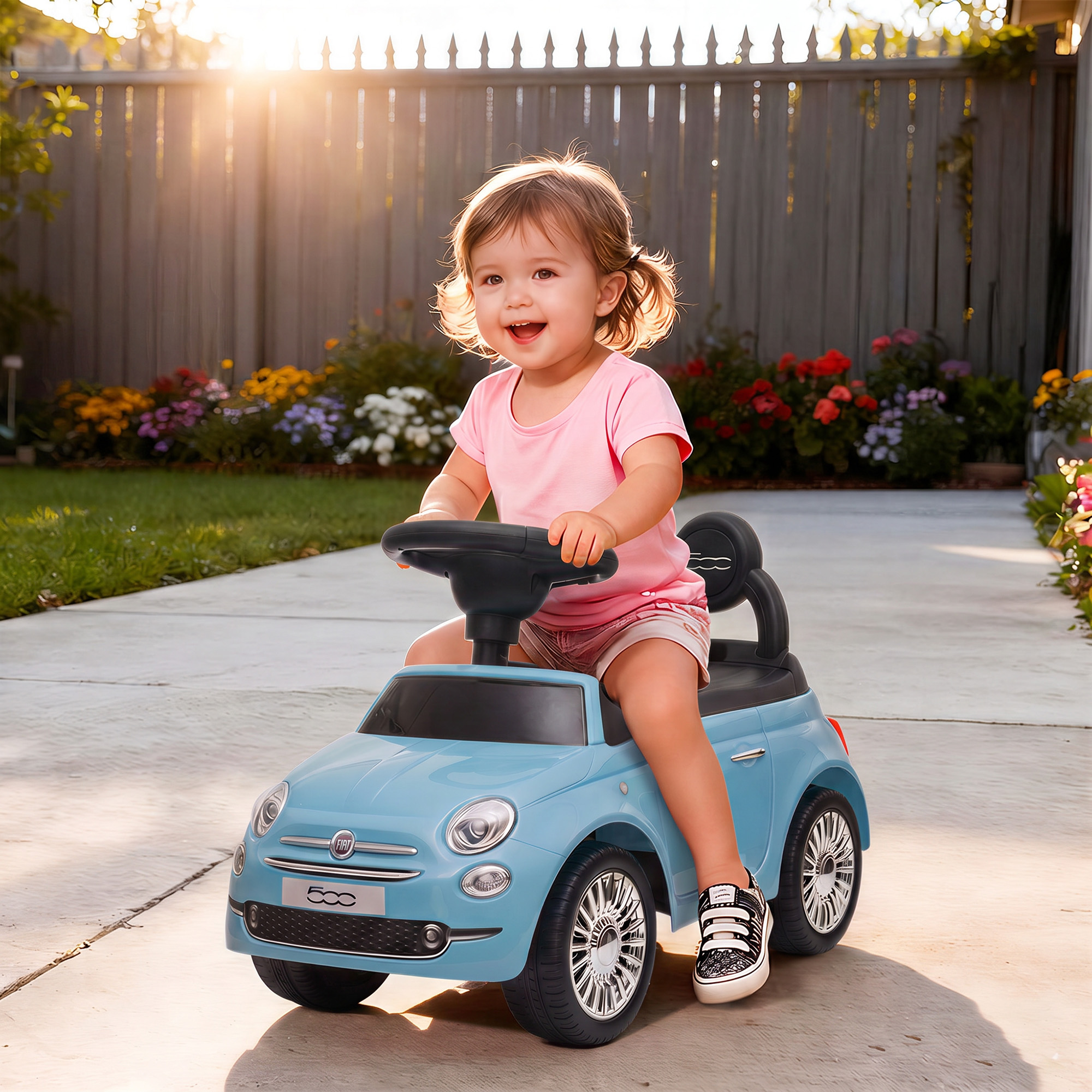 Aiyaplay Macchina Cavalcabile per Bambini 12-36 Mesi Licenza Fiat con Musica, Clacson e Vano Sottosedile in PP, Blu   Aosom Italy